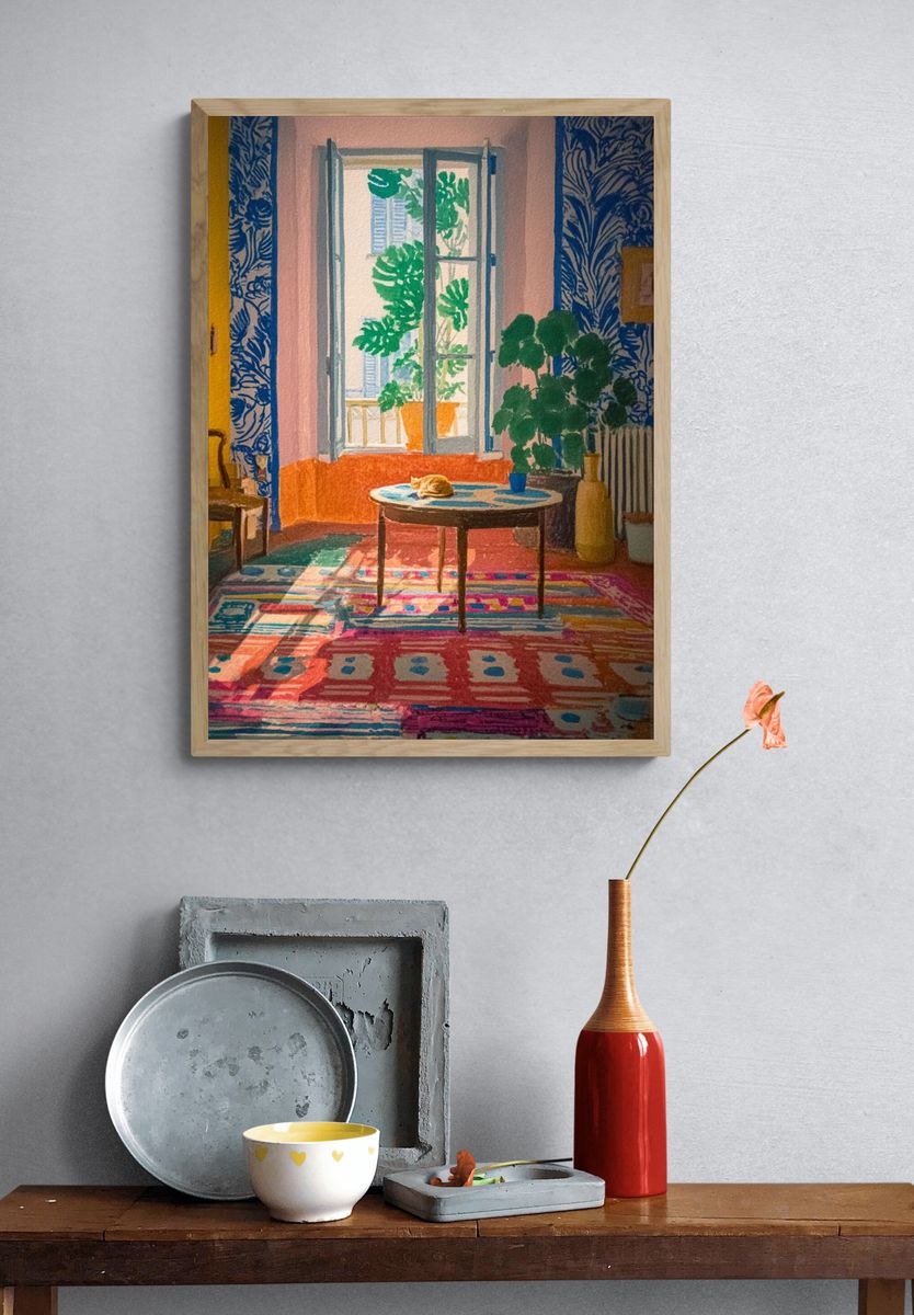 Cozy Living Room — Watercolor Print. — room view 3