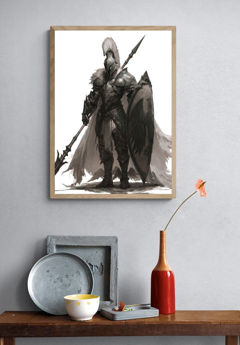 Armored Knight Fantasy Illustration Poster. — room view 3