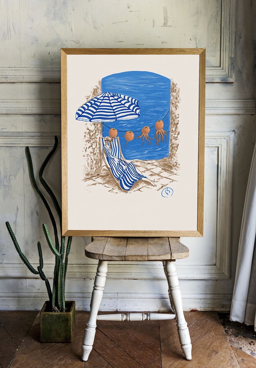 Beachside Relaxation — Illustration Print. room preview