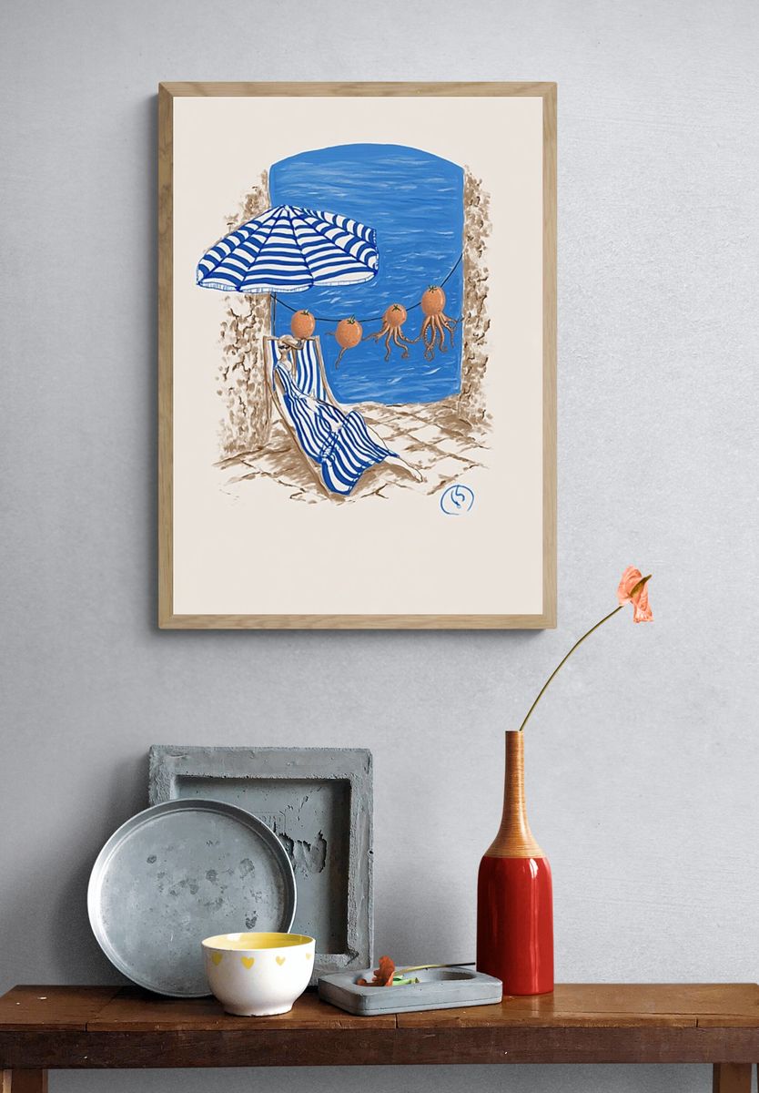Beachside Relaxation — Illustration Print. — room view 3