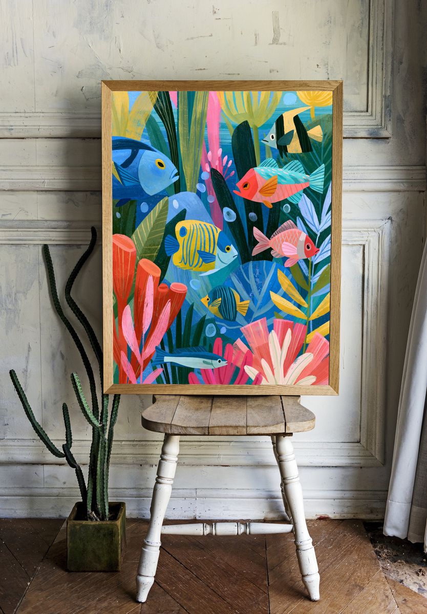 Tropical Reef Fish Illustration Poster. — room view 1