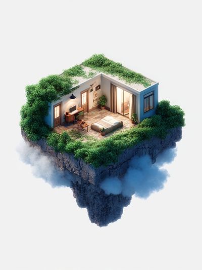 Floating Green Room — Illustration Print. poster print