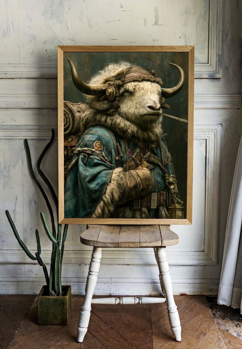 Steampunk Yak Portrait Print. — room view 1