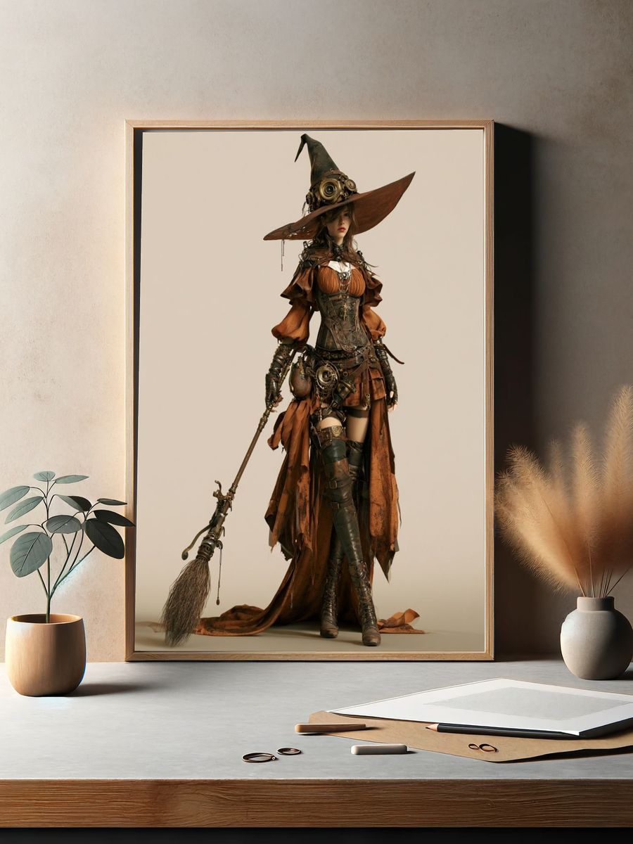 Steampunk Witch Portrait Print. — room view 2