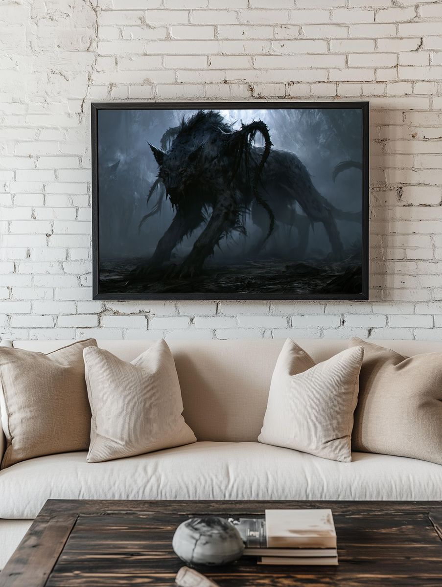 Shadow Wolf Creature Illustration Poster. room preview