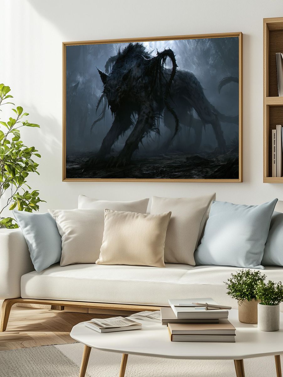 Shadow Wolf Creature Illustration Poster. — room view 2