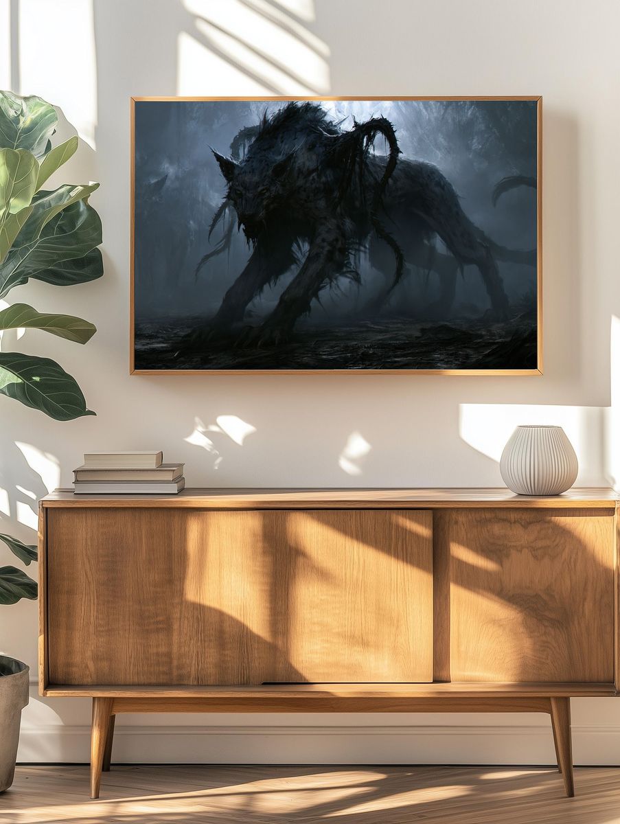 Shadow Wolf Creature Illustration Poster. — room view 3