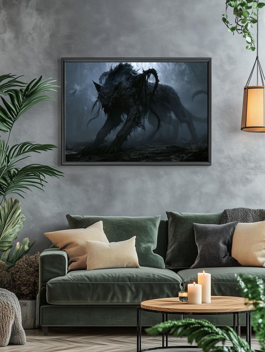 Shadow Wolf Creature Illustration Poster. — room view 4