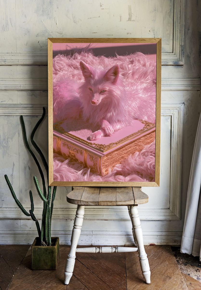 Pink Fox on Ornate Book Poster. — room view 1