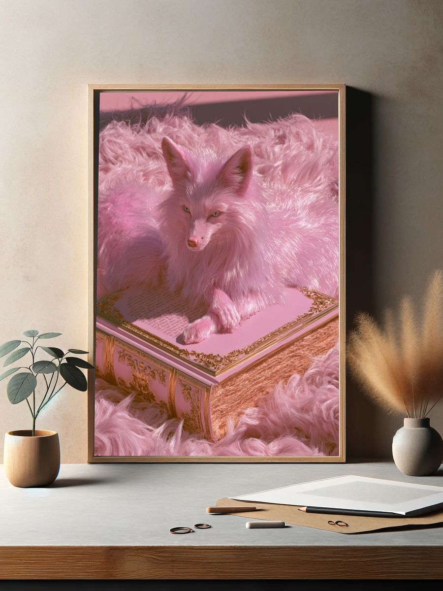 Pink Fox on Ornate Book Poster. — room view 2