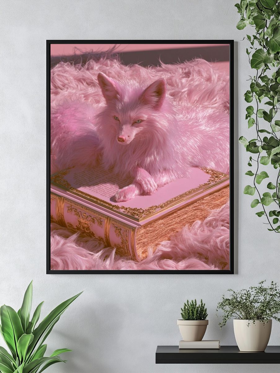 Pink Fox on Ornate Book Poster. — room view 4