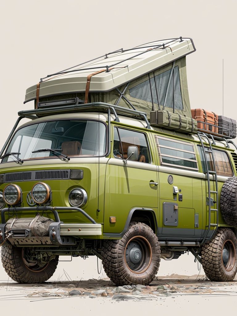 Off-Road Camper Van Illustration Poster. poster — illustration art