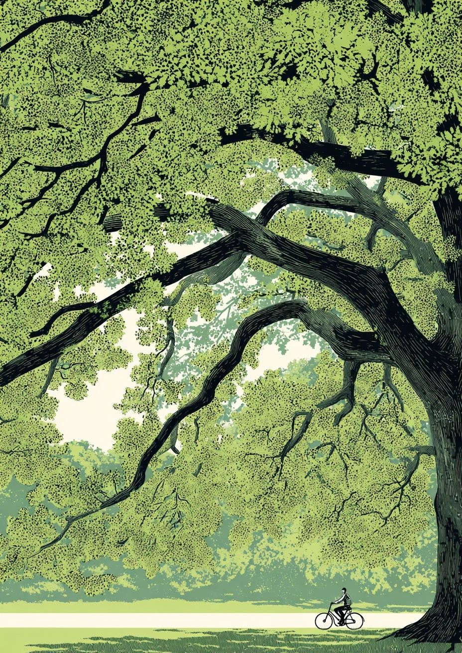 Bicyclist Under a Canopy — Illustration Print. poster detail