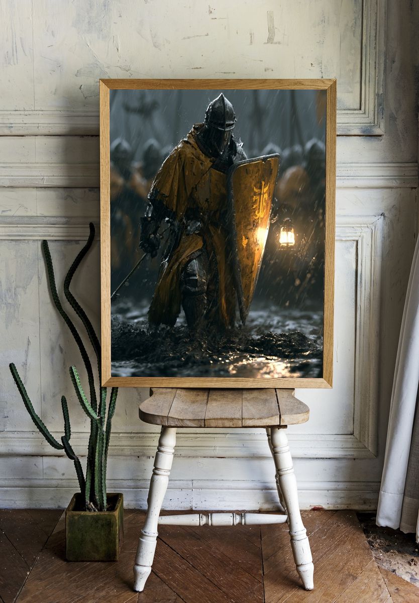 Rainy Knight Fantasy Illustration Poster. — room view 1