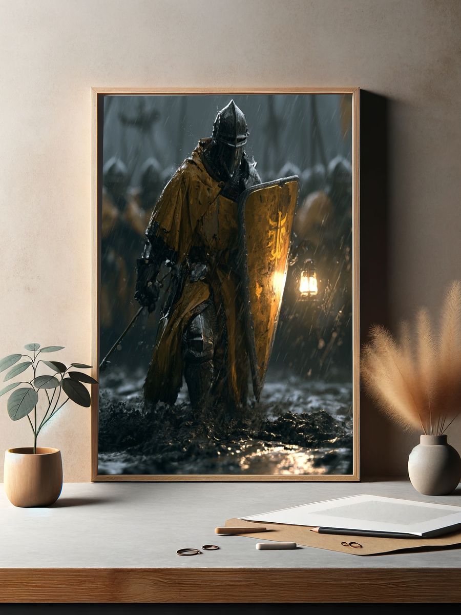 Rainy Knight Fantasy Illustration Poster. — room view 2