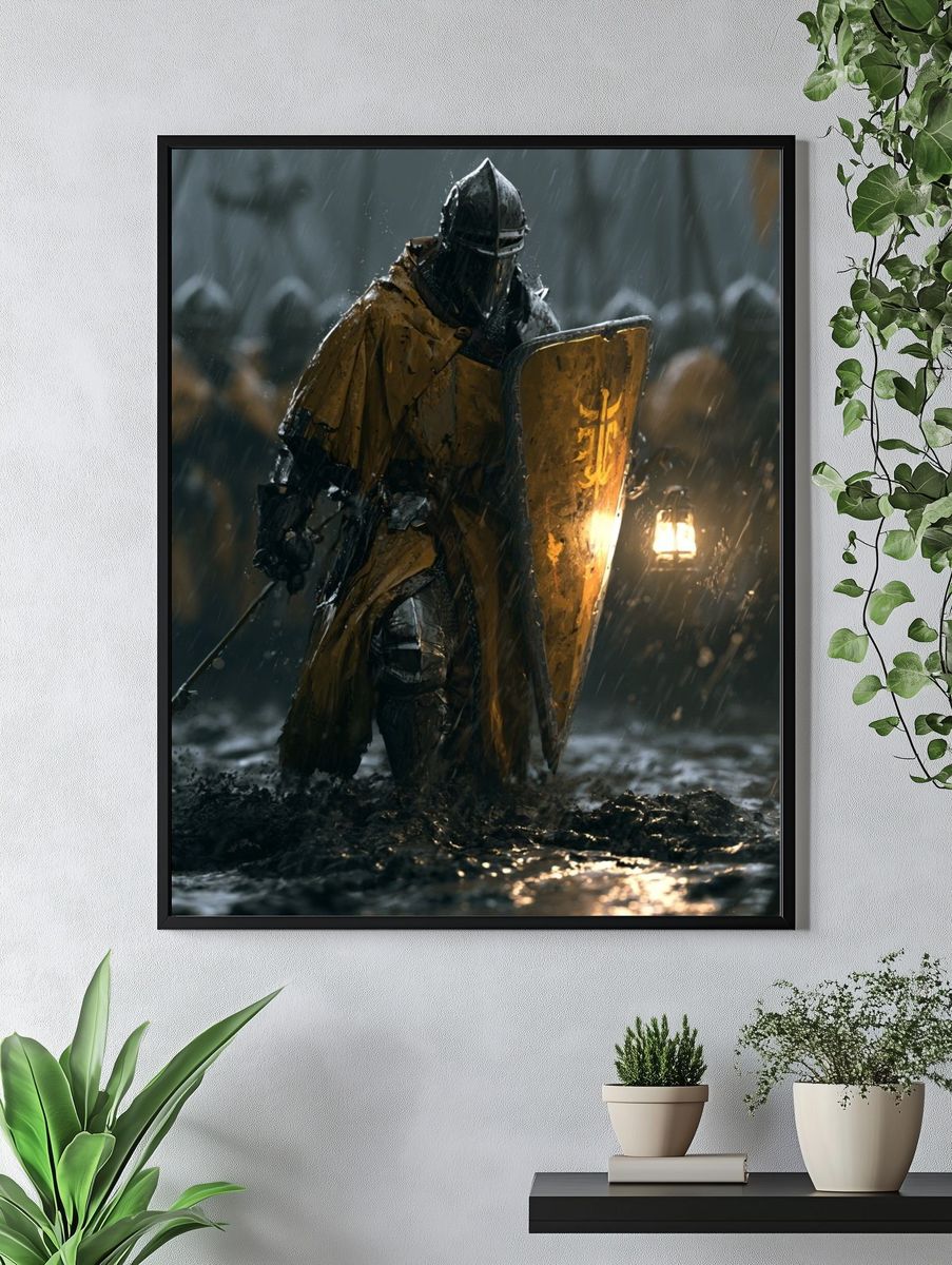 Rainy Knight Fantasy Illustration Poster. — room view 4