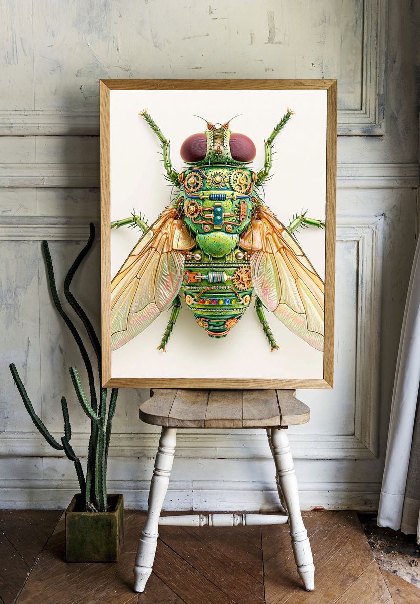 Steampunk Fly Illustration Poster. room preview