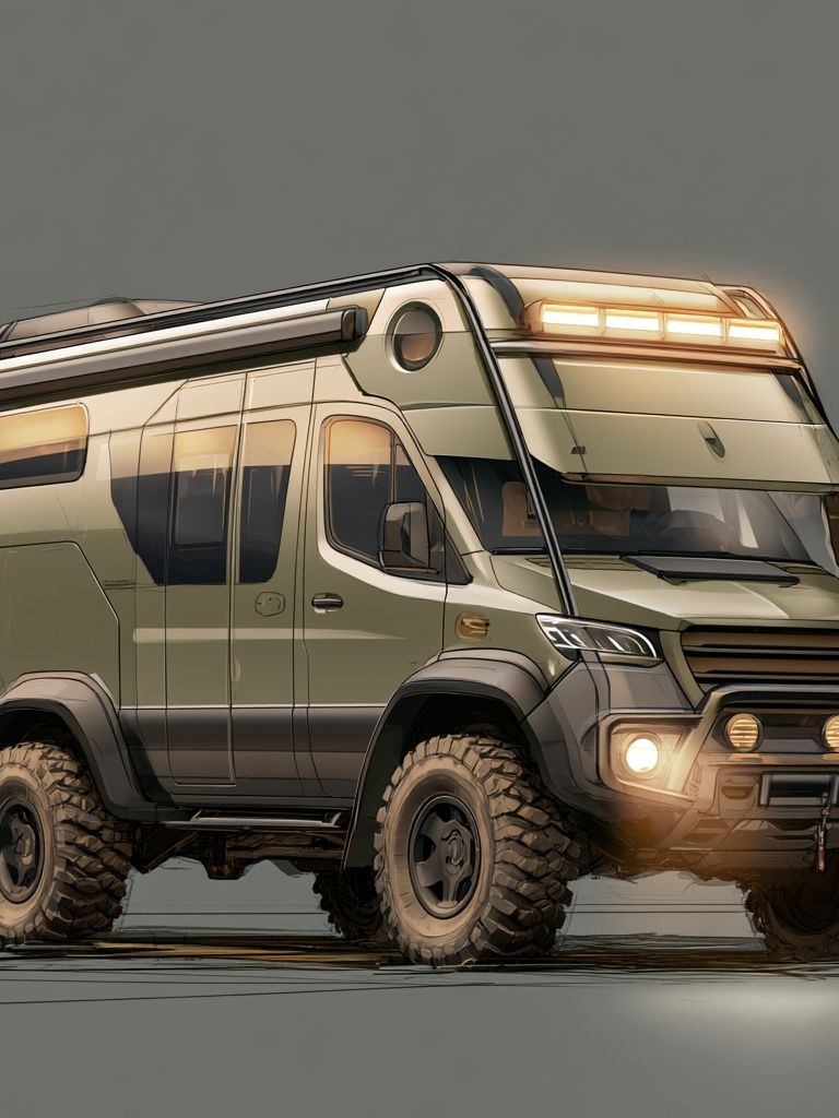 Off-Road Camper Van Illustration Poster. poster detail