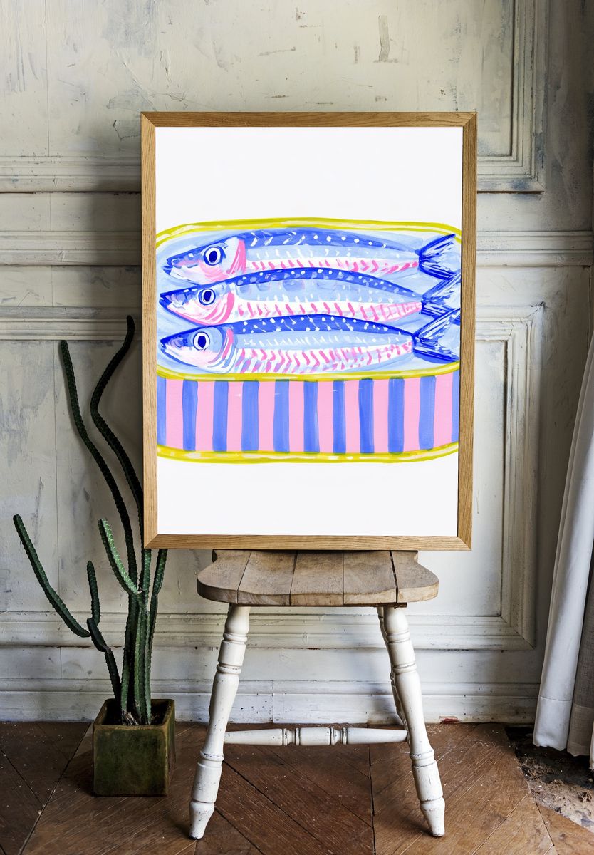 Tinned Fish Watercolor Poster. — room view 1