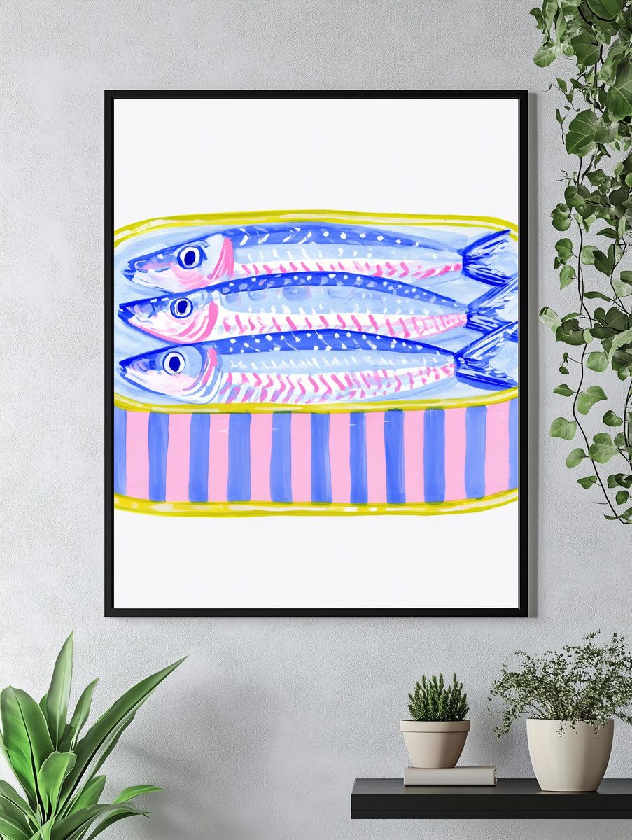 Tinned Fish Watercolor Poster. — room view 4