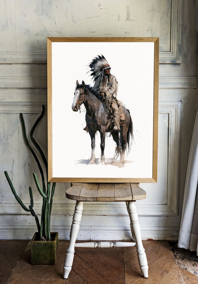 Native American Horse Watercolor Poster. — room view 1