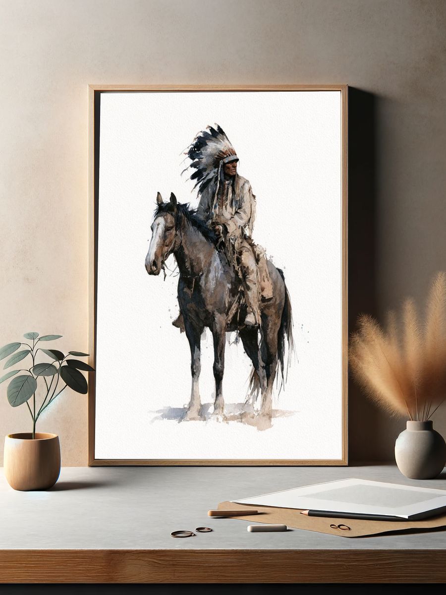 Native American Horse Watercolor Poster. — room view 2