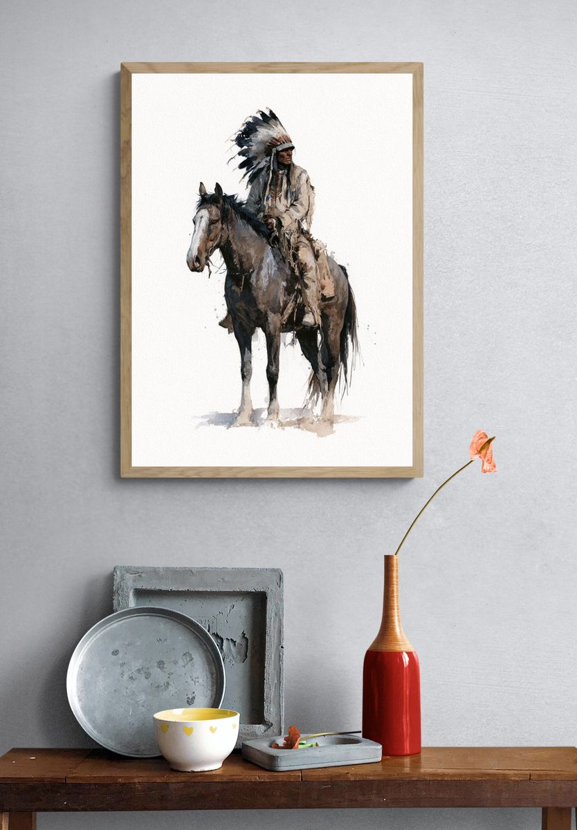 Native American Horse Watercolor Poster. — room view 3