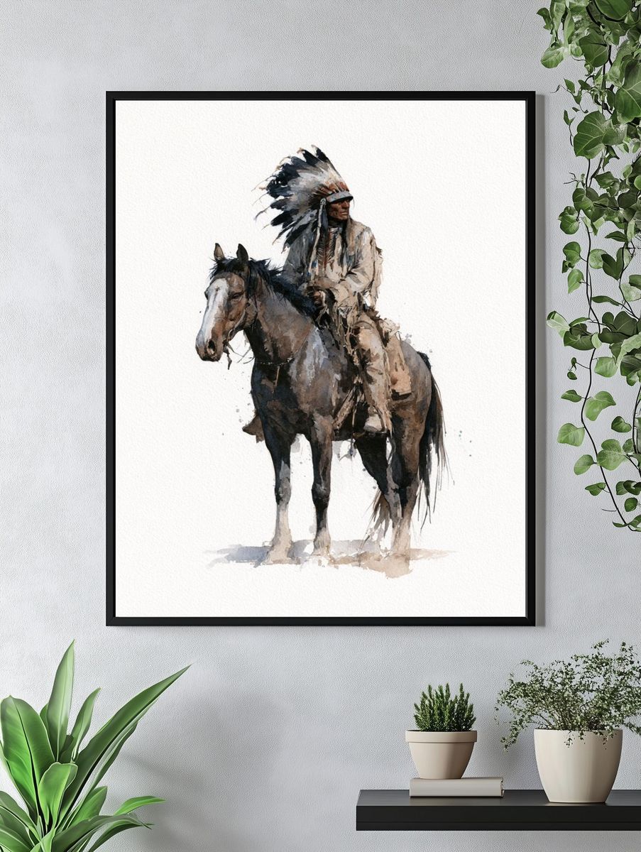 Native American Horse Watercolor Poster. — room view 4