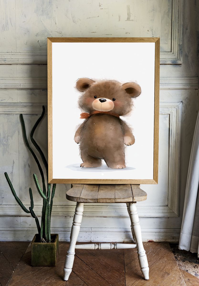 Cute Teddy Bear Watercolor Poster. room preview