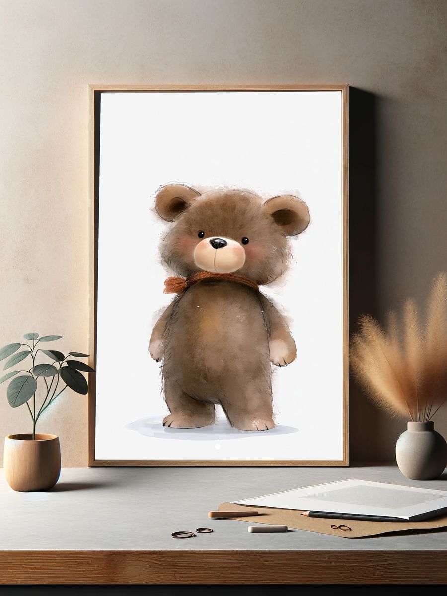 Cute Teddy Bear Watercolor Poster. — room view 2
