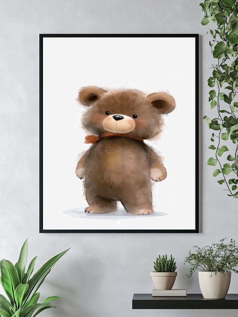Cute Teddy Bear Watercolor Poster. — room view 4