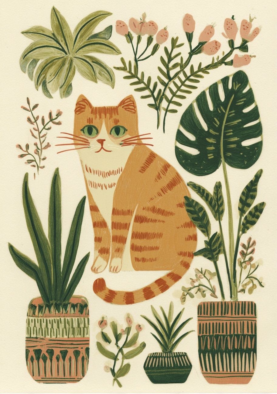 Botanical Cat Watercolor Print. poster — illustration art