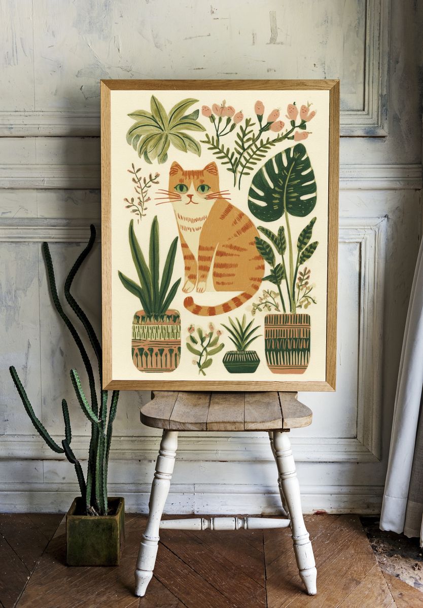Botanical Cat Watercolor Print. — room view 1