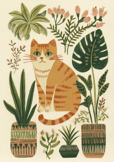 Botanical Cat Watercolor Print. poster