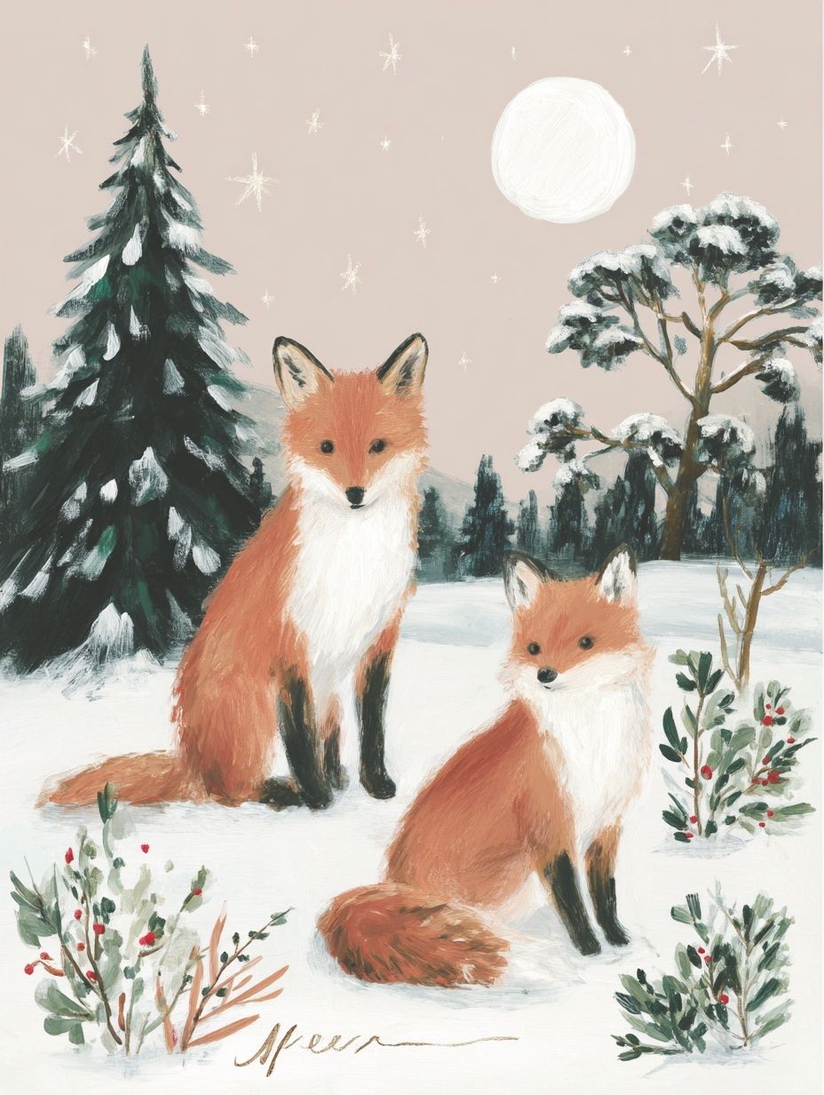 Winter Foxes Illustration Poster. poster detail