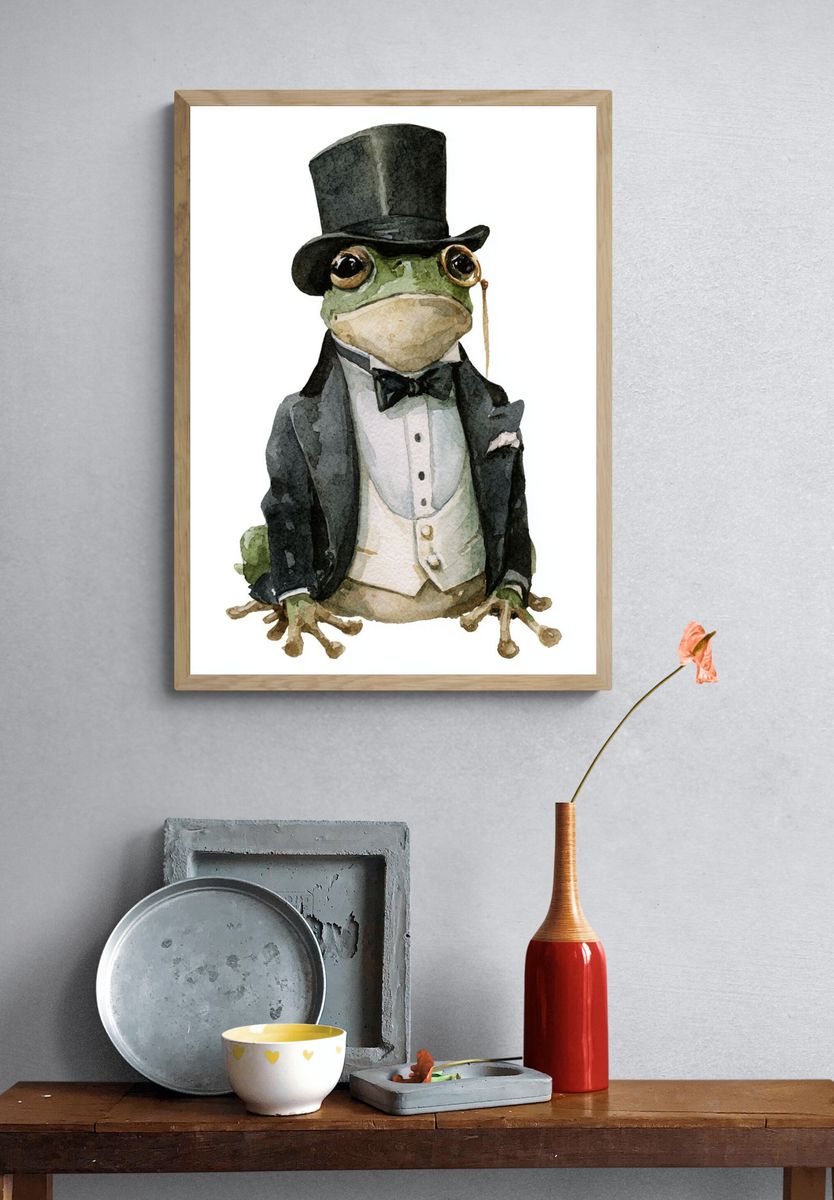 Gentleman Frog Watercolor Poster. — room view 3