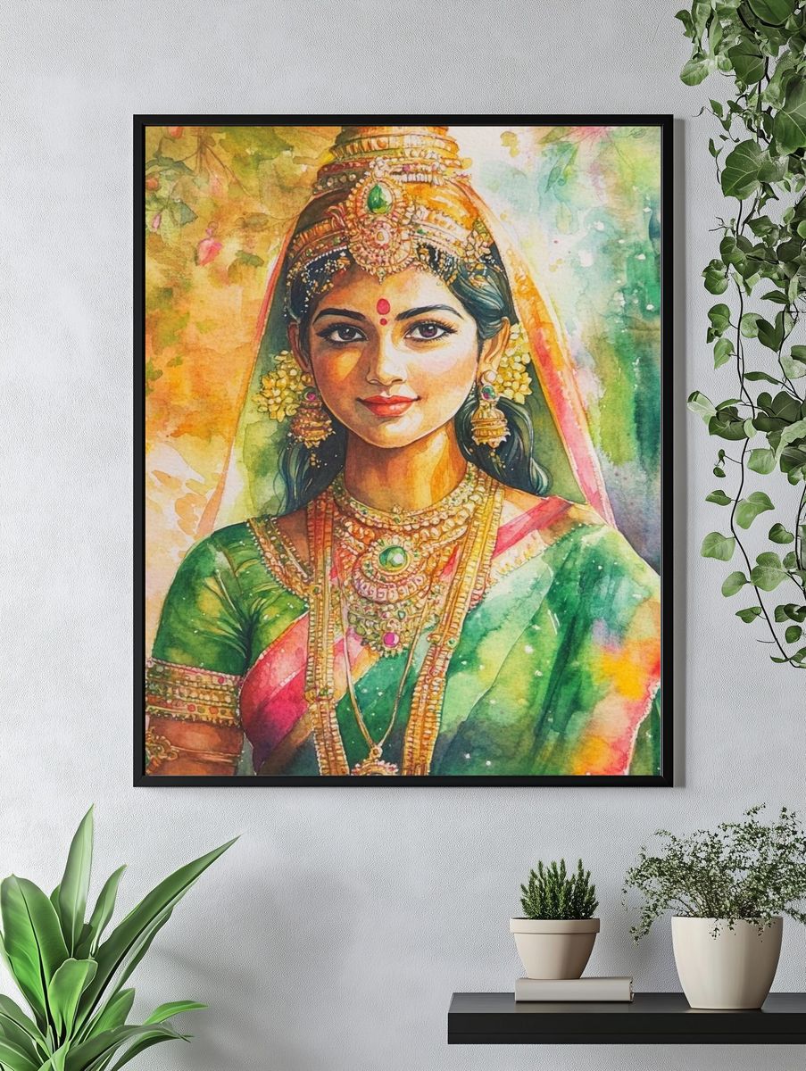 Indian Bride Watercolor Portrait Poster. — room view 4