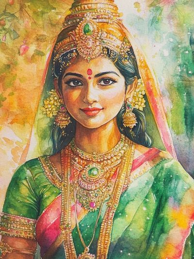 Indian Bride Watercolor Portrait Poster.