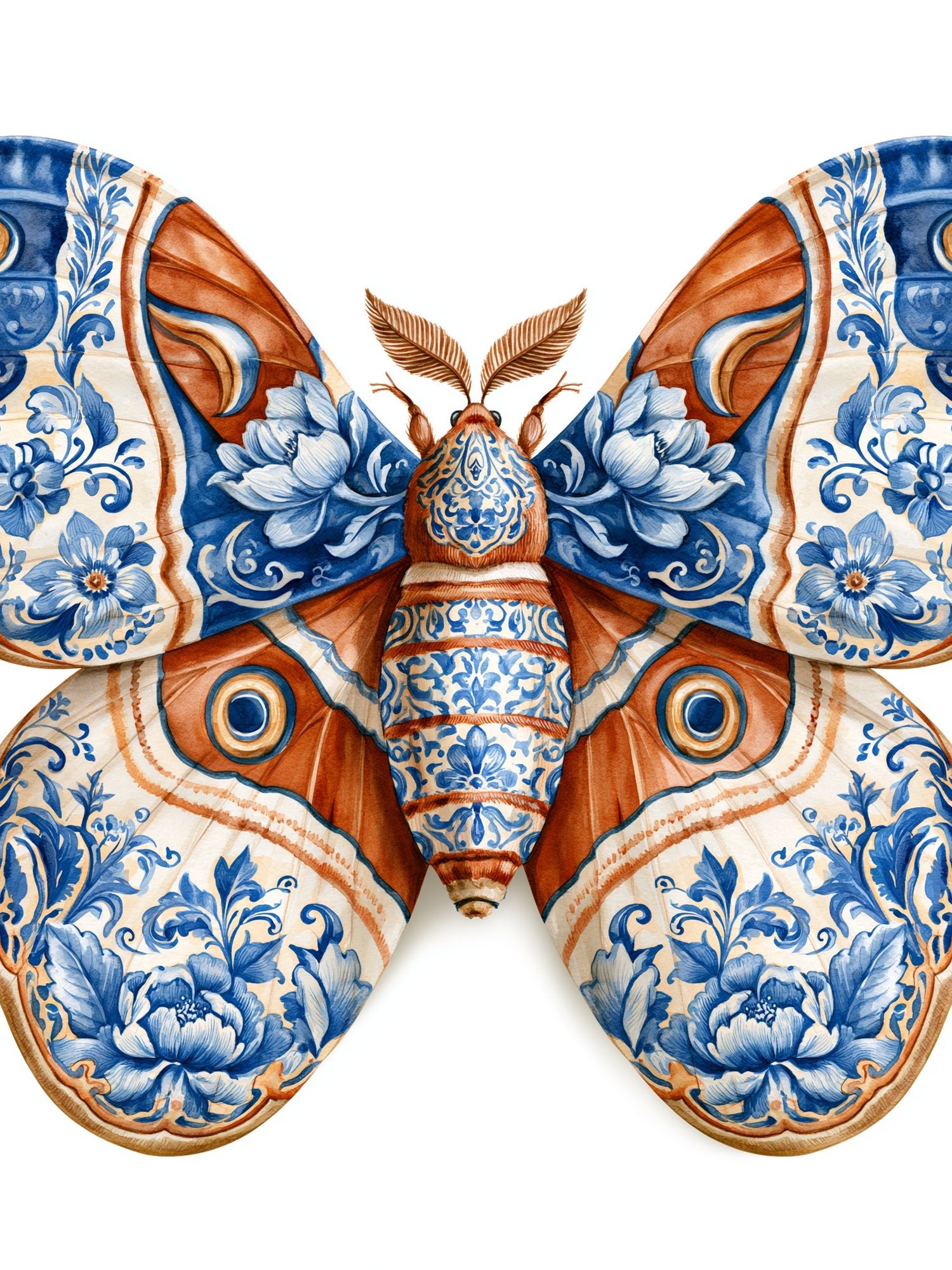 Blue Floral Moth Illustration Poster. poster — illustration art