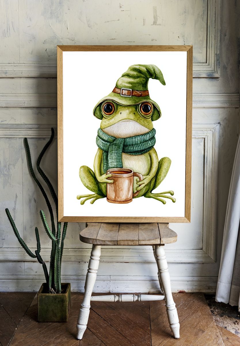 Wizard Frog Watercolor Print. — room view 1