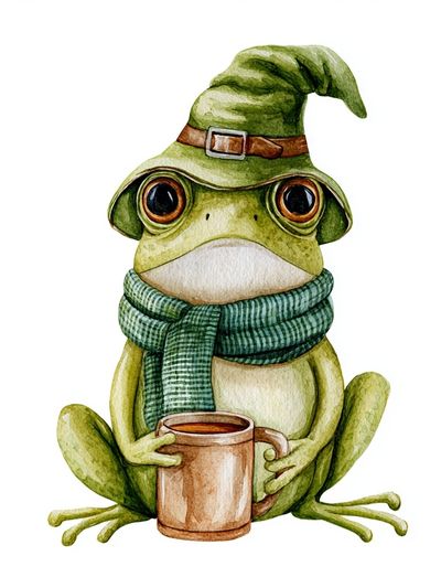 Wizard Frog Watercolor Print. poster
