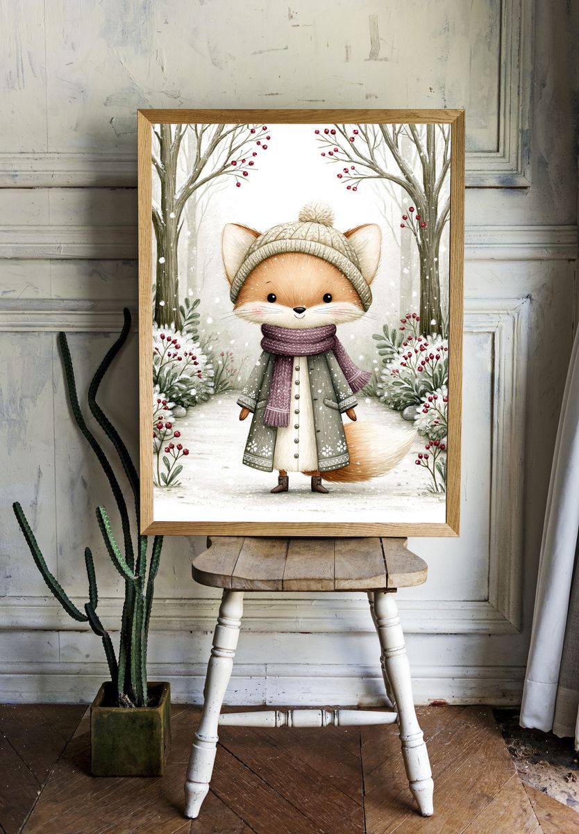 Winter Fox Illustration Poster. room preview