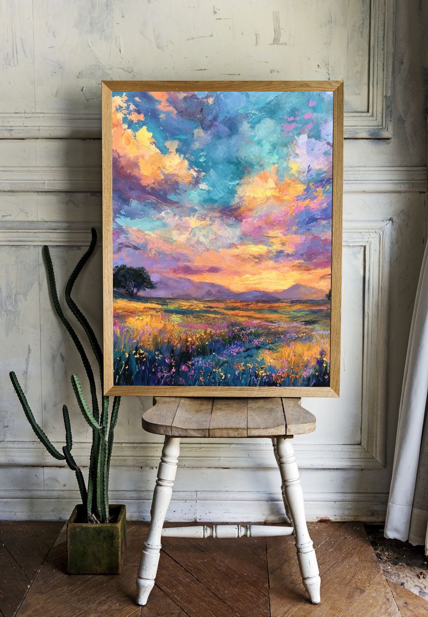 Sunset Meadow Impressionist Poster room preview