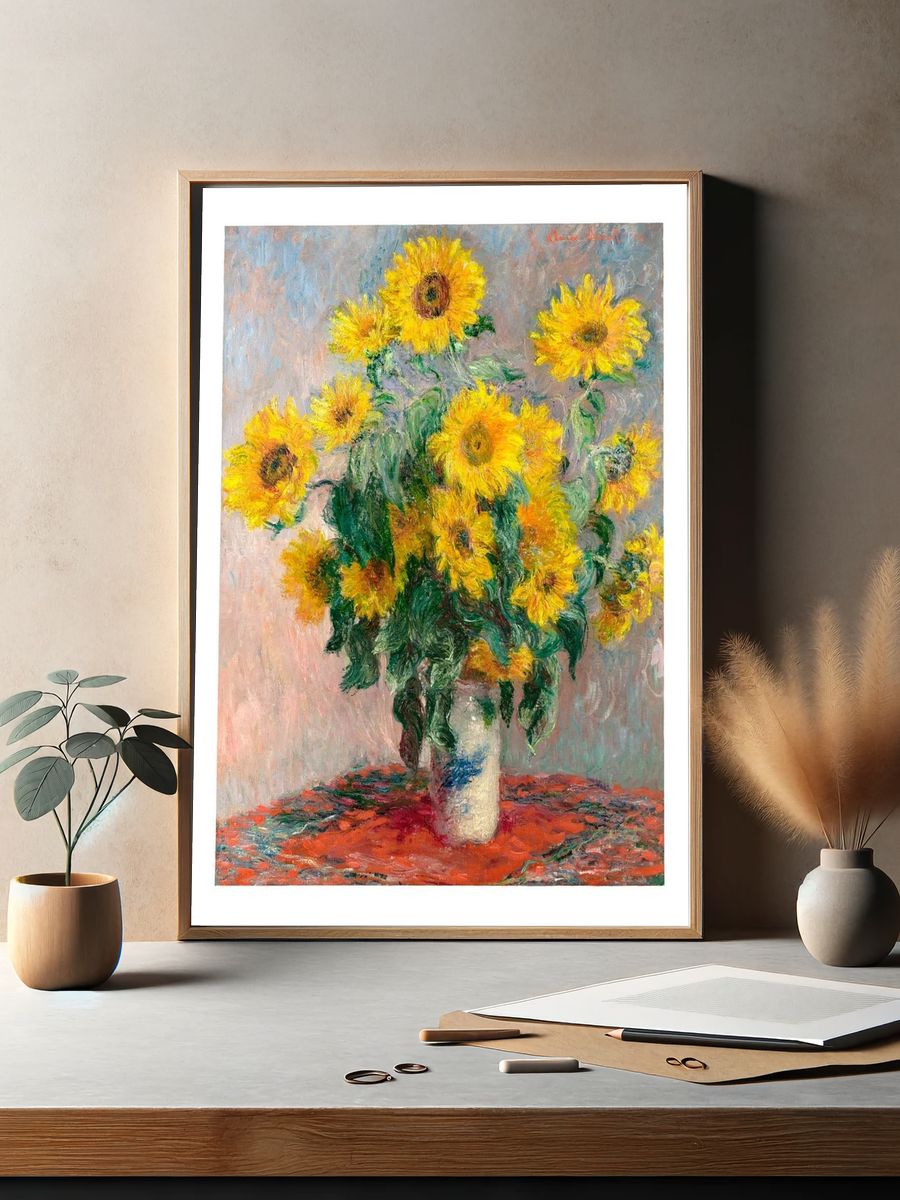 Claude Monet sunflower poster. famous. — room view 2