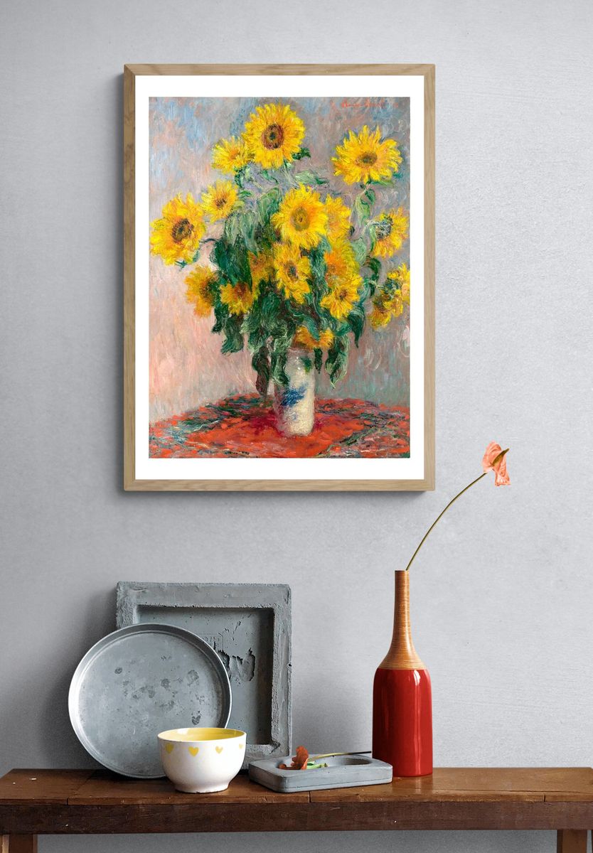 Claude Monet sunflower poster. famous. — room view 3