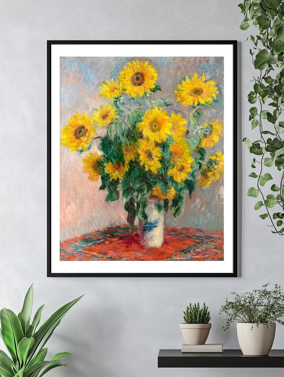 Claude Monet sunflower poster. famous. — room view 4
