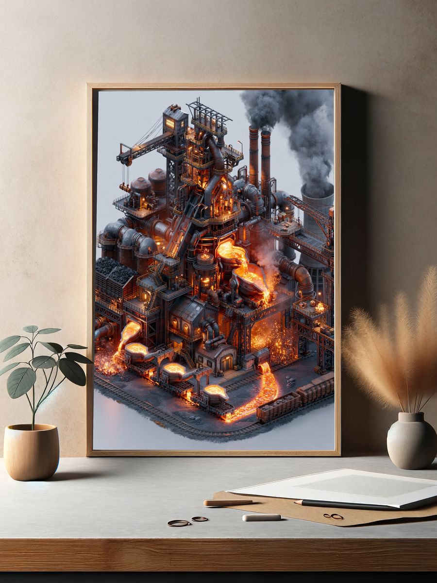 Industrial Steelworks Digital Art Poster. — room view 2