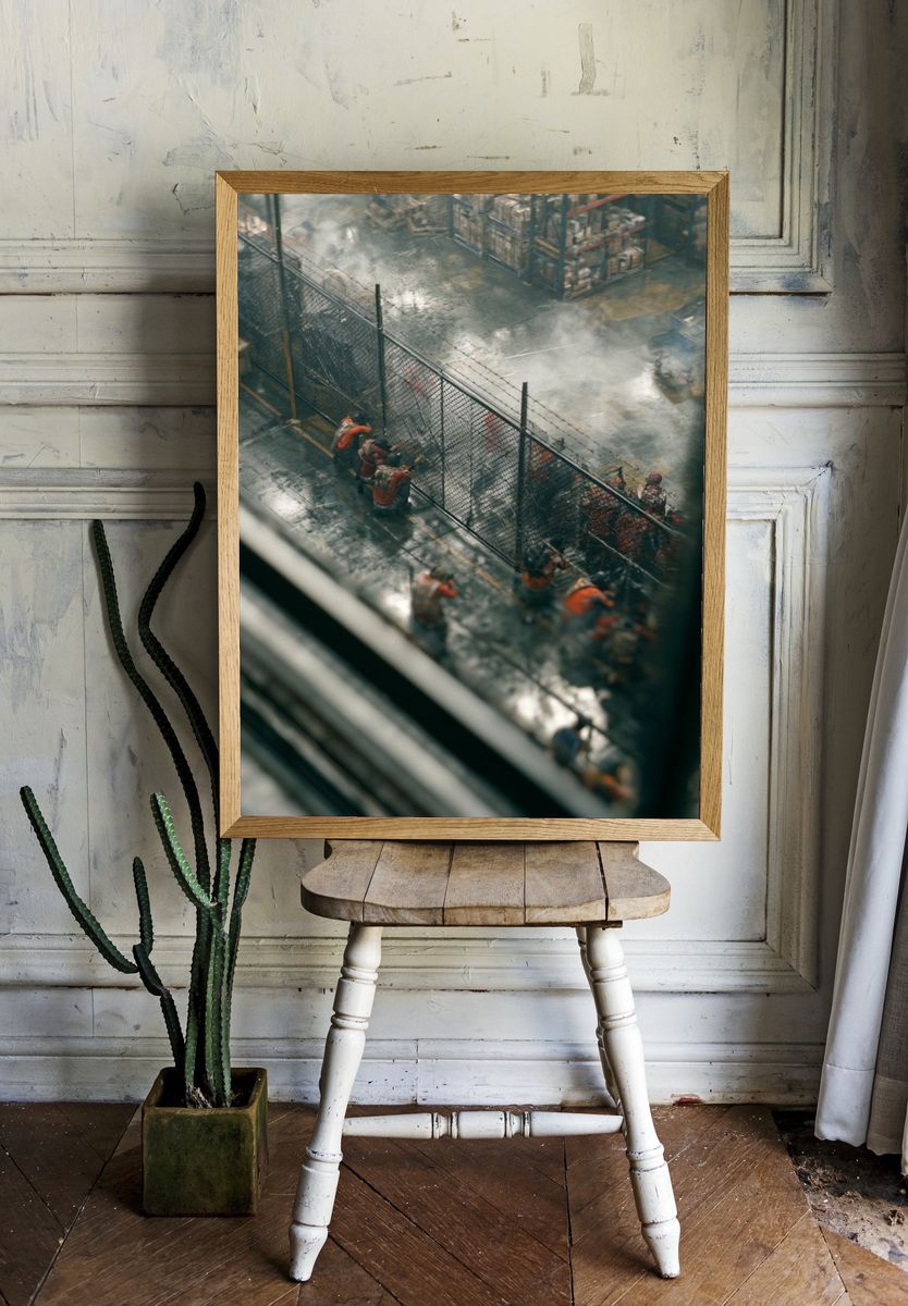 Industrial Yard Scene Photography Poster. room preview