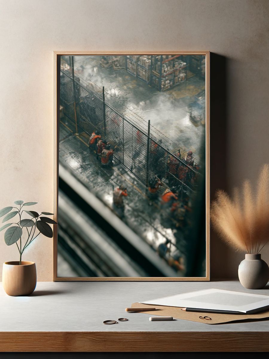 Industrial Yard Scene Photography Poster. — room view 2