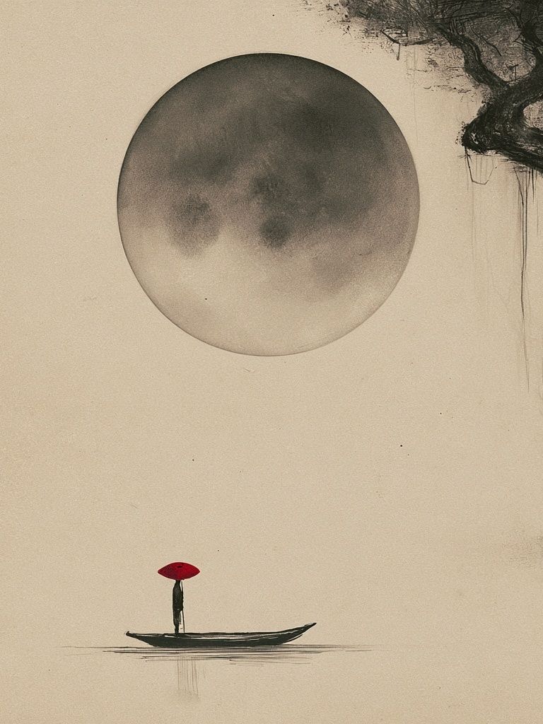Moonlit Boat Ink Poster. poster detail